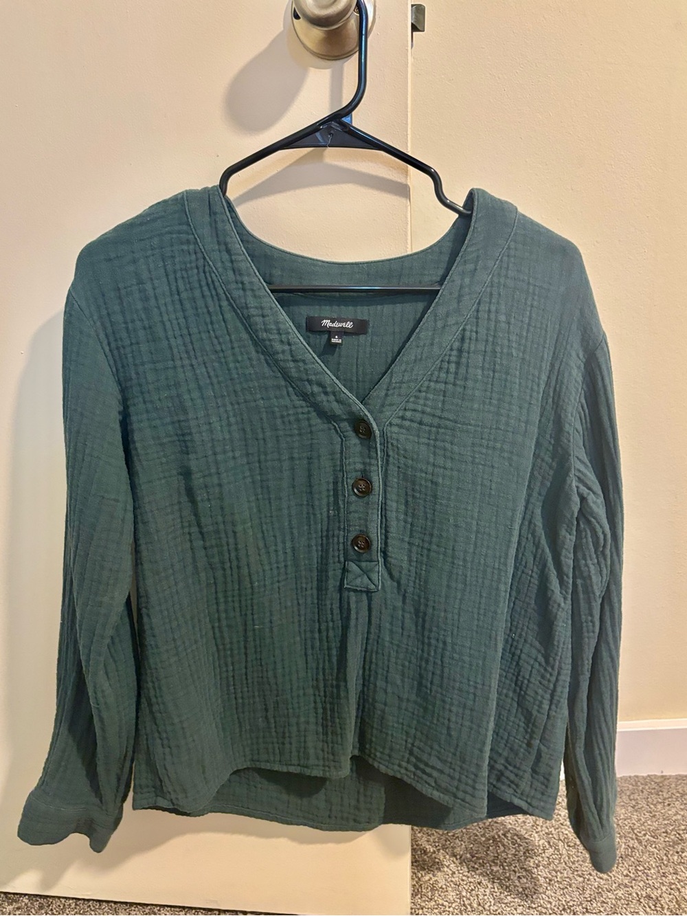 Madewell Cotton Gauze Dark Green Popover Shirt